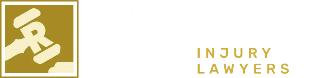 Logo for Rahnama Law Injury Lawyers featuring a stylized handshake in a gold square on the left, with the firm name in bold, white and gold text on the right.