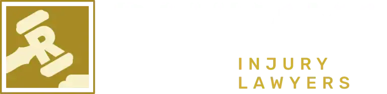Logo for Rahnama Law Injury Lawyers featuring a stylized handshake in a gold square on the left, with the firm name in bold, white and gold text on the right.